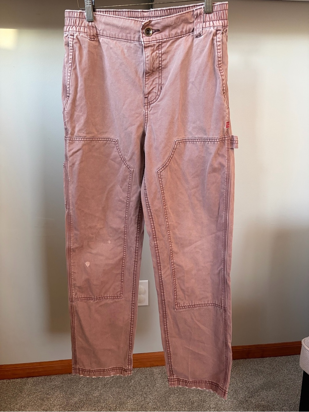 Women’s Dusty Rose Utility Carpenter Pants S Cargo Pocket Workwear Straight Leg